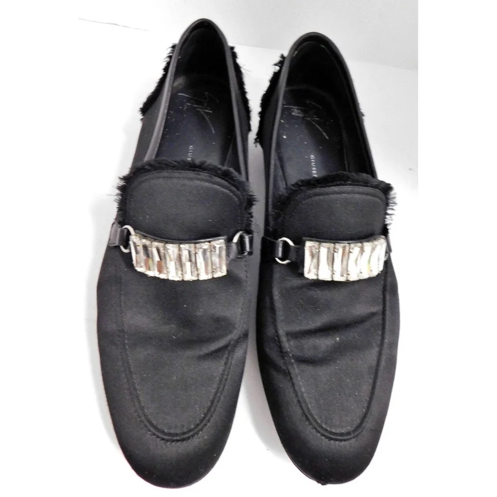 Giuseppe Zanotti Black Satin Baguette Accent Loafers sz‎ 42.5